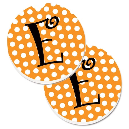 Carolines Treasures Monogram Initial E Orange Polkadots Set of 2 Cup Holder Car Coaster CJ1033-ECARC